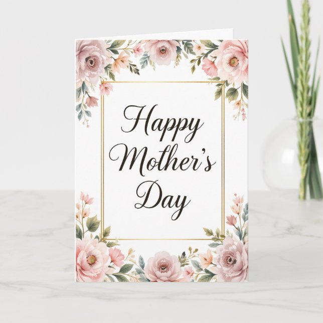 Tarjeta Festiva Elegante Feliz Día de las Madres Floral Rosa suave (Anverso)