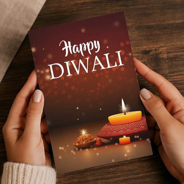 Tarjeta Festiva Elegante Feliz Diwali con el saludo festivo de los (Elegant Happy Diwali with Diyas Festive Greeting Holiday Card)