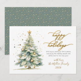 Tarjeta Festiva Elegante Feliz Festividades Regalo de Oro Árbol de
