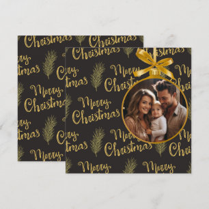 Tarjeta Festiva Elegante "Feliz Navidad" Personalizado Negro y Dor