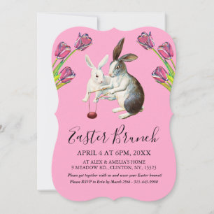Tarjeta Festiva Elegante Feliz Semana Santa Bunnies Brunch Floral