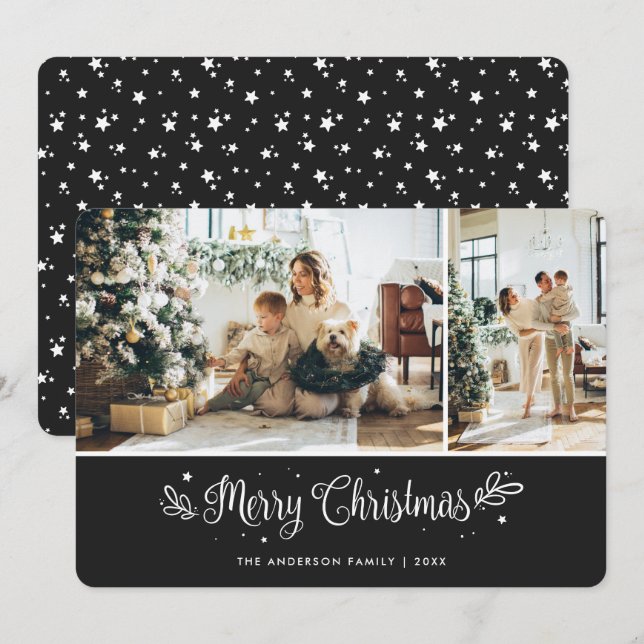 Tarjeta Festiva Elegante Festividad Foto Moderna Black Merry Chris (Anverso / Reverso)