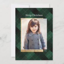Elegante Festividad Green Plaid & Gold One Photo