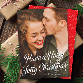 Tarjeta Festiva Elegante Festividad Holly Jolly Navidades guión