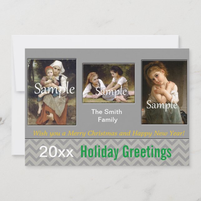 Tarjeta Festiva Elegante fiesta de chevron gris, Navidades, Año Nu (Anverso)