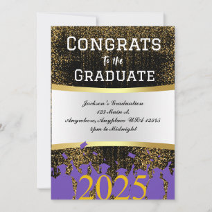 Tarjeta Festiva Elegante fiesta de graduación morada y dorada