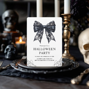 Tarjeta Festiva Elegante Fiesta de Halloween con Lazo Negro 