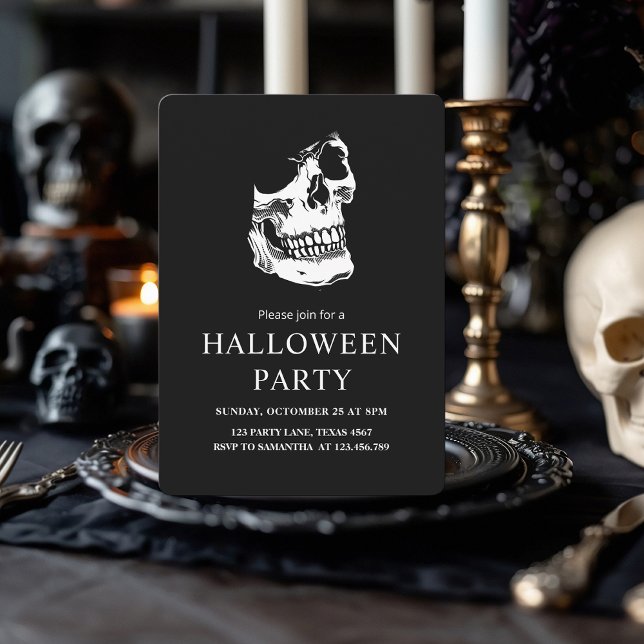 Tarjeta Festiva Elegante fiesta de Halloween en los cráneos blanco (Subido por el creador)