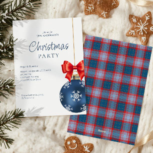 Tarjeta Festiva Elegante Fiesta de Navidades Blue Red Bow