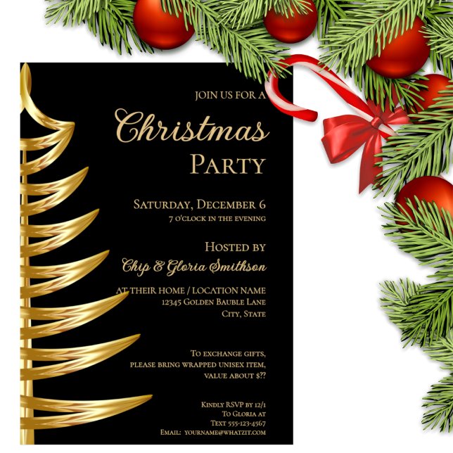 Tarjeta Festiva Elegante fiesta de Navidades negros y dorados (Subido por el creador)
