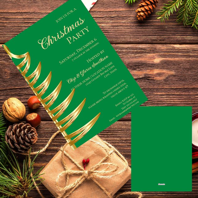 Tarjeta Festiva Elegante fiesta de Navidades verdes y dorados (Subido por el creador)