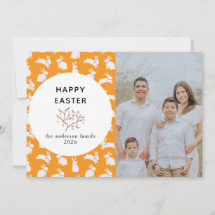 Tarjeta Festiva Elegante Flor & Conejo Feliz Pascua Foto