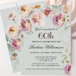 Tarjeta Festiva Elegante flor de flores silvestres rosadas Fiesta<br><div class="desc">Comenzar esta especial celebración de cumpleaños número 60 con un estilo elegante con esta alegre y femenina suave invitación floral con acuarelas mezcladas con flores silvestres y vegetación. Todo el texto puede ser personalizado para su fiesta incluyendo la edad del invitado de honor. Si tienes alguna solicitud especial o necesitas...</div>