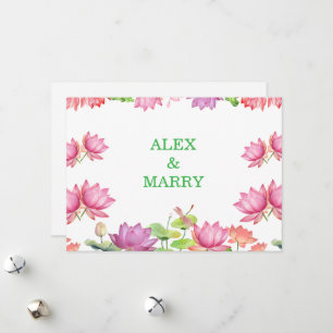 Tarjeta Festiva Elegante Flor de Loto en Acuarela Rosa