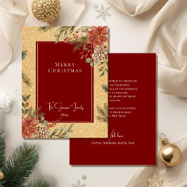 Tarjeta Festiva Elegante Flor de Nochebuena Falsa Dorada Feliz Nav