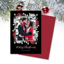 Tarjeta Festiva Elegante floral blanca roja sobre Navidades de fot