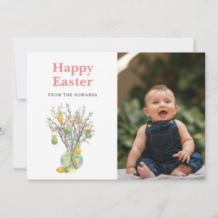 Tarjeta Festiva Elegante Floral de Pascua Moderna Foto Feliz Pas