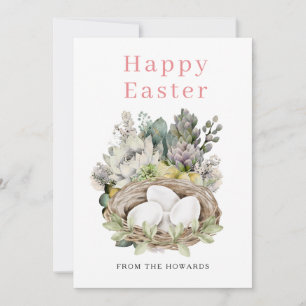 Tarjeta Festiva Elegante Floral de Pascua Moderna   Foto Feliz Pas