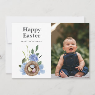 Tarjeta Festiva Elegante Floral de Pascua Moderna   Foto Feliz Pas
