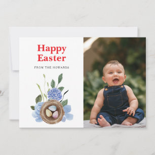 Tarjeta Festiva Elegante Floral de Pascua Moderna Foto Feliz Pas