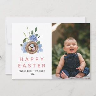 Tarjeta Festiva Elegante Floral de Pascua Moderna   Foto Feliz Pas