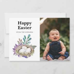 Tarjeta Festiva Elegante Floral de Pascua Moderna Foto Feliz Pas