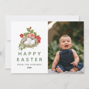 Tarjeta Festiva Elegante Floral de Pascua Moderna Foto Feliz Pas