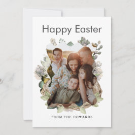 Tarjeta Festiva Elegante Floral de Pascua Moderna | Foto Feliz Pas