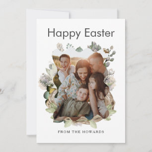 Tarjeta Festiva Elegante Floral de Pascua Moderna Foto Feliz Pas