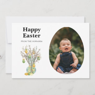 Tarjeta Festiva Elegante Floral de Pascua Moderna Foto Feliz Pas