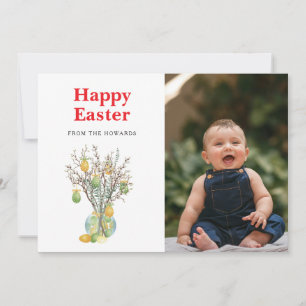 Tarjeta Festiva Elegante Floral de Pascua Moderna Foto Feliz Pas