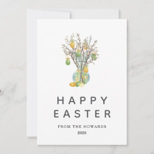 Tarjeta Festiva Elegante Floral de Pascua Moderna Foto Feliz Pas