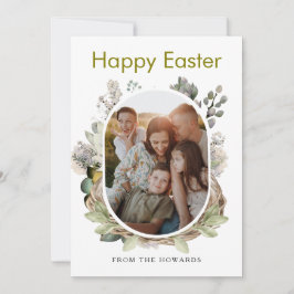 Tarjeta Festiva Elegante Floral de Pascua Moderna | Foto Feliz Pas