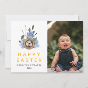 Tarjeta Festiva Elegante Floral de Pascua Moderna   Foto Feliz Pas