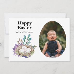 Tarjeta Festiva Elegante Floral de Pascua Moderna Foto Feliz Pas