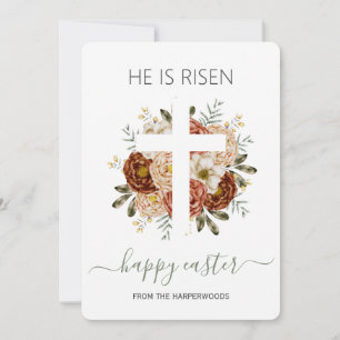 Tarjeta Festiva Elegante Floral Feliz Cruz de Pascua Cristiana