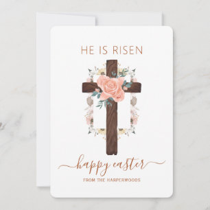 Tarjeta Festiva Elegante Floral Feliz Cruz de Pascua Cristiana