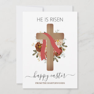 Tarjeta Festiva Elegante Floral Feliz Cruz de Pascua Cristiana
