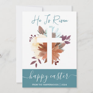 Tarjeta Festiva Elegante Floral Feliz Cruz de Pascua Cristiana