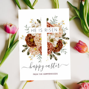 Tarjeta Festiva Elegante Floral Feliz Cruz de Pascua Cristiana