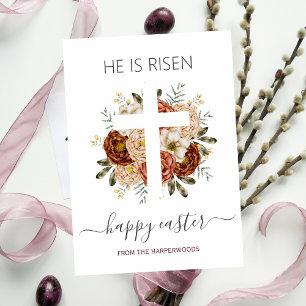 Tarjeta Festiva Elegante Floral Feliz Cruz de Pascua Cristiana