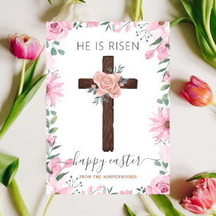 Tarjeta Festiva Elegante Floral Feliz Cruz de Pascua Cristiana