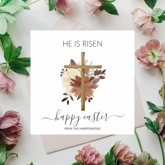 Tarjeta Festiva Elegante Floral Feliz Cruz de Pascua Cristiana (Subido por el creador)