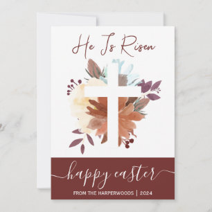 Tarjeta Festiva Elegante Floral Feliz Cruz de Pascua Cristiana