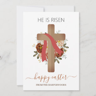 Tarjeta Festiva Elegante Floral Feliz Cruz de Pascua Cristiana
