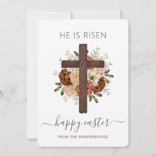Tarjeta Festiva Elegante Floral Feliz Cruz de Pascua Cristiana