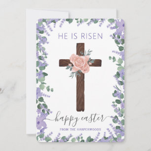 Tarjeta Festiva Elegante Floral Feliz Cruz de Pascua Cristiana