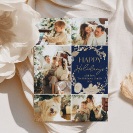 Tarjeta Festiva Elegante Floral Feliz de Oro