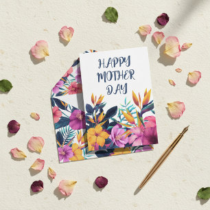 Tarjeta Festiva Elegante Floral Feliz Día de la Madre Personalizad