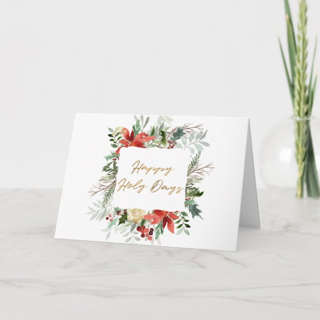 Tarjeta Festiva Elegante Floral Feliz Días Sagrados Navidades de f (Anverso)